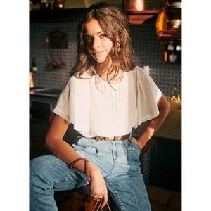 Sezane Matty Silk Blouse in Ecru, 34